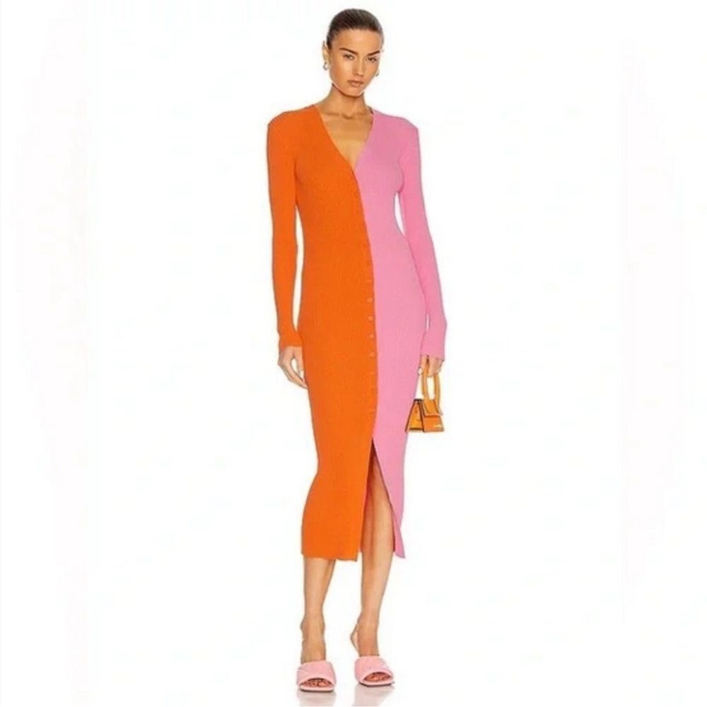 Staud Shoko color-block dress orange/pink
